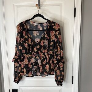 Topshop Sheer Blouse with Pink Floral Design NWOT